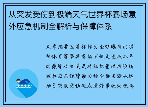 从突发受伤到极端天气世界杯赛场意外应急机制全解析与保障体系